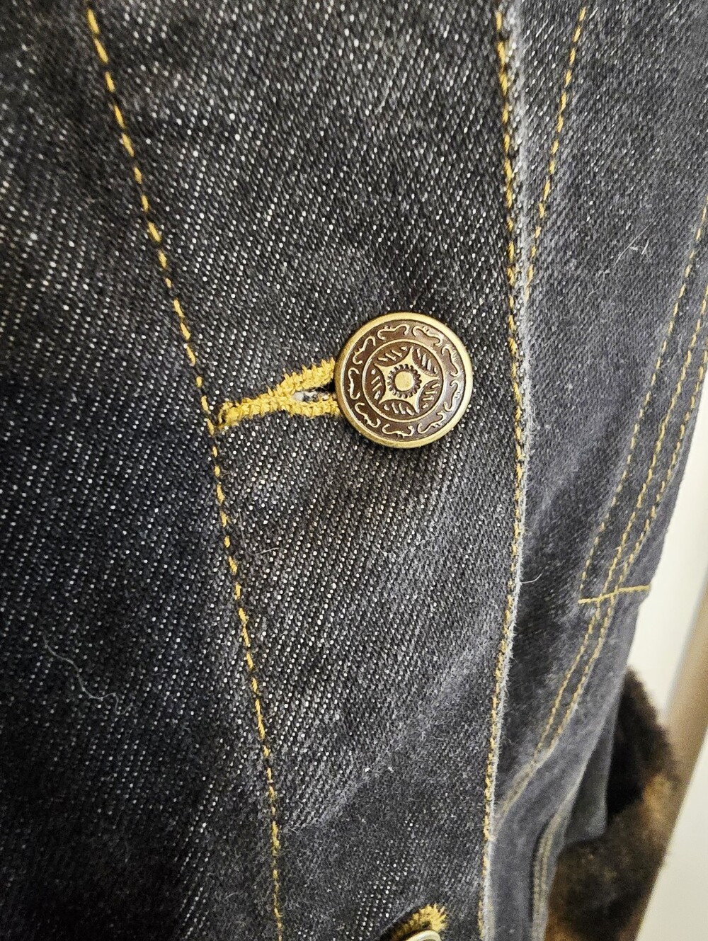 Fuda New York Faux Fur Trim Denim Jacket Y2K Dark Wash Glam Vintage Mob Wife - Picture 9 of 13